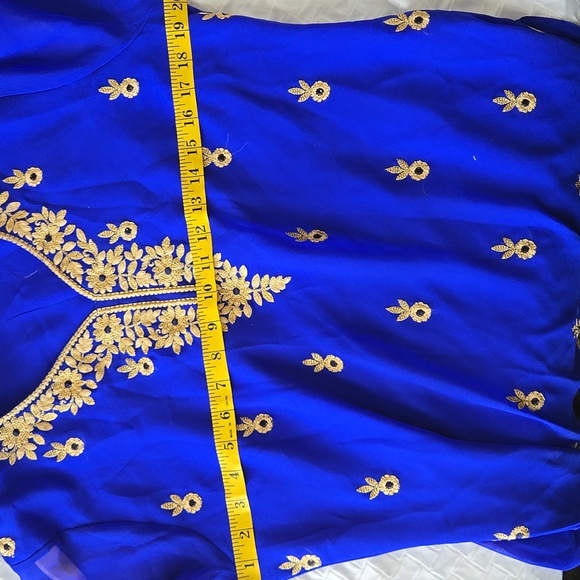 Elegant Royal Blue and Gold Embroidered Tunic Top Summer Indie Ethnic - Picture 5 of 12